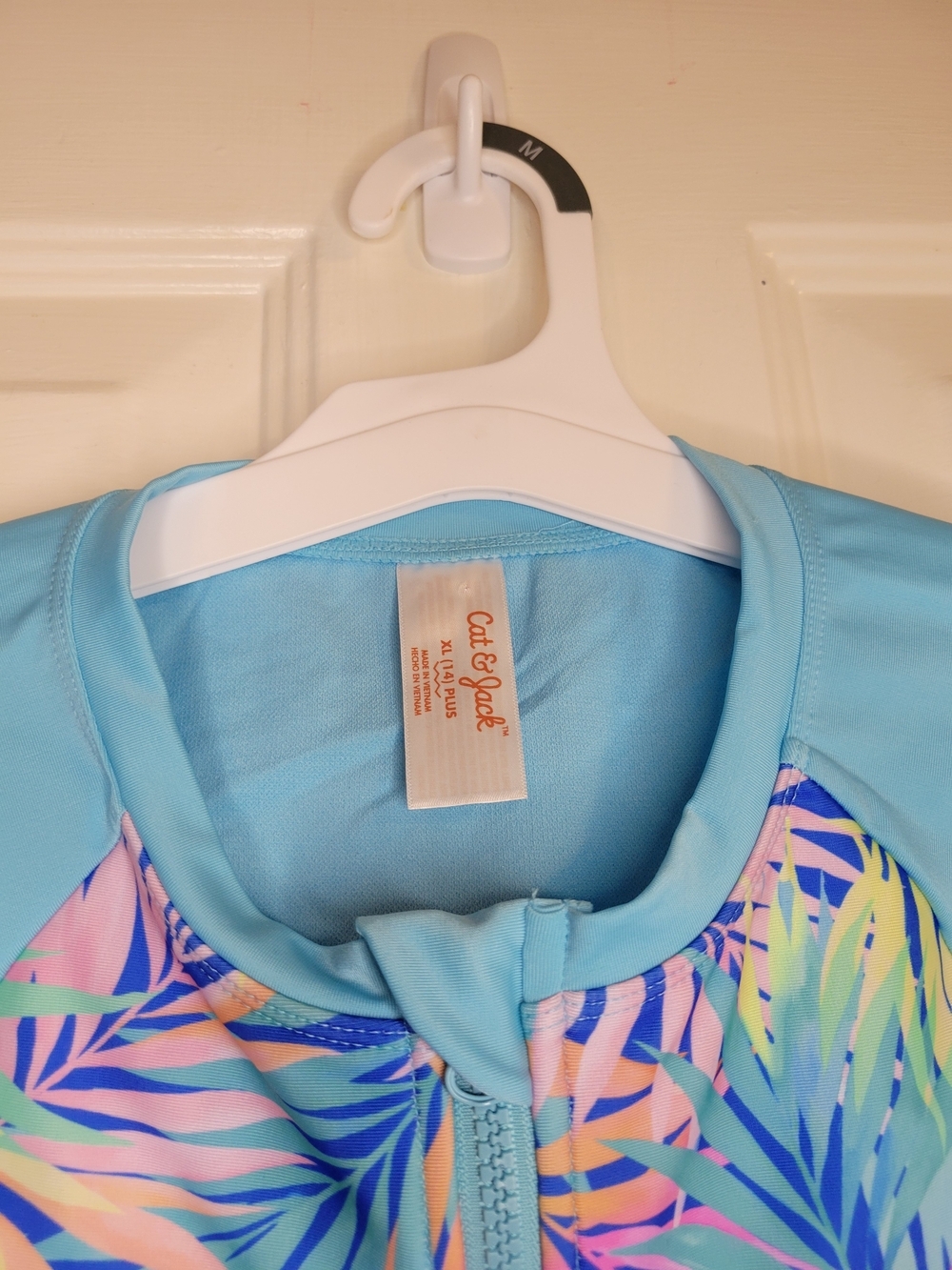 Cat & Jack Girls 14/XL Light Blue Tropical Print One Piece Rash Guard Swimsuit. - Picture 3 of 6